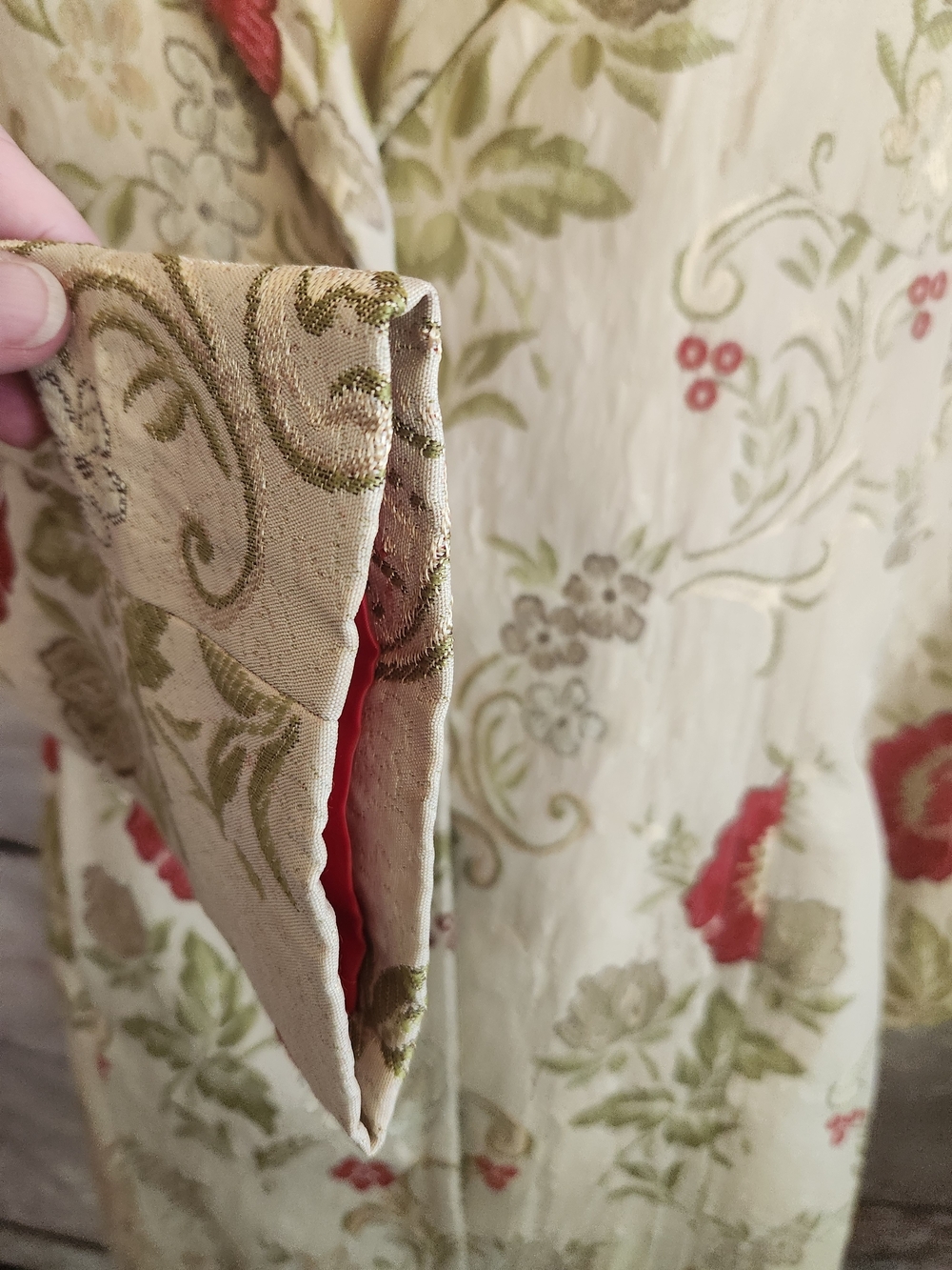 Apostrophe Cream Floral Jacquard Coat with Red & Green Accents - Picture 6 of 12